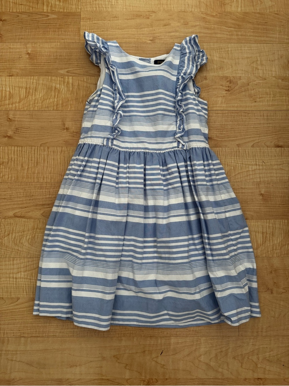 Adorable Polo Ralph Lauren Girls Blue and White Striped Ruffle sleeve